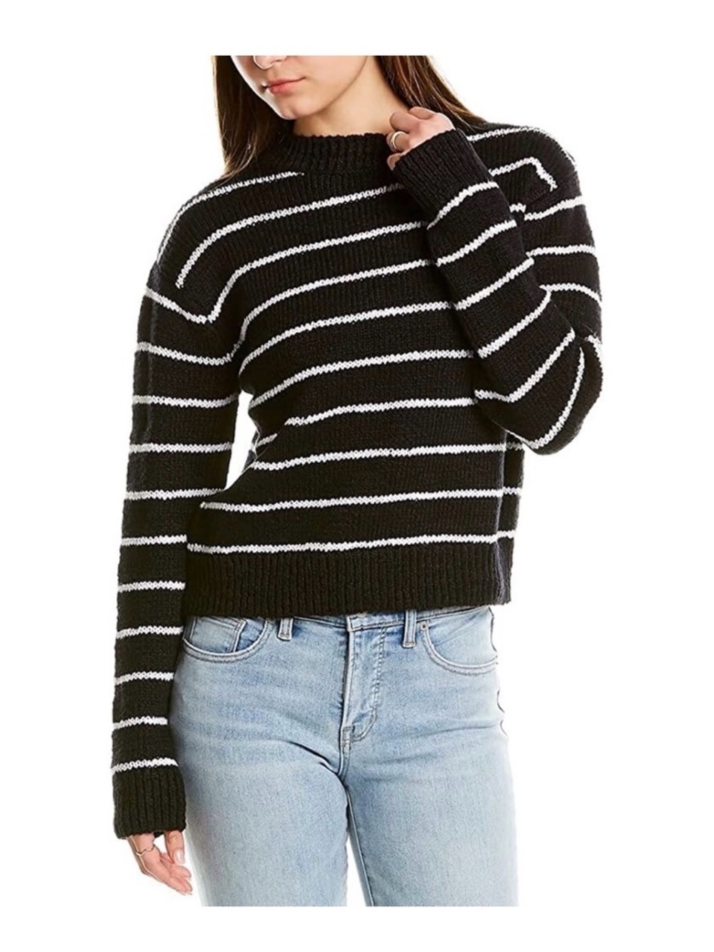 VINCE textured striped black & white crew neck sweater large